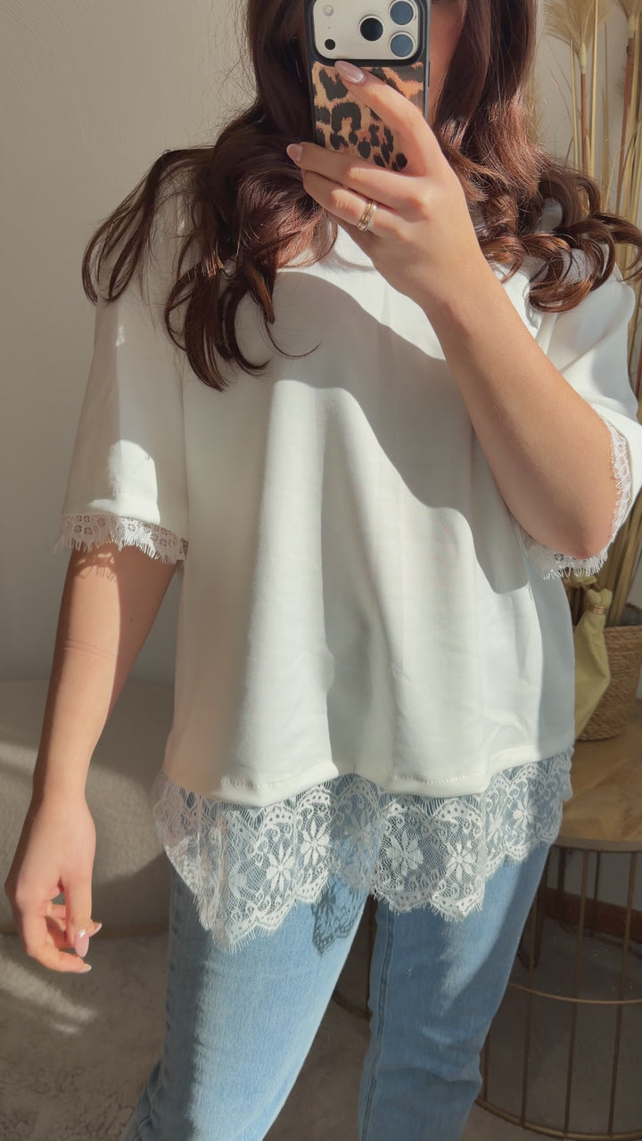 Oversized Shirt mit Spitze– Black / White